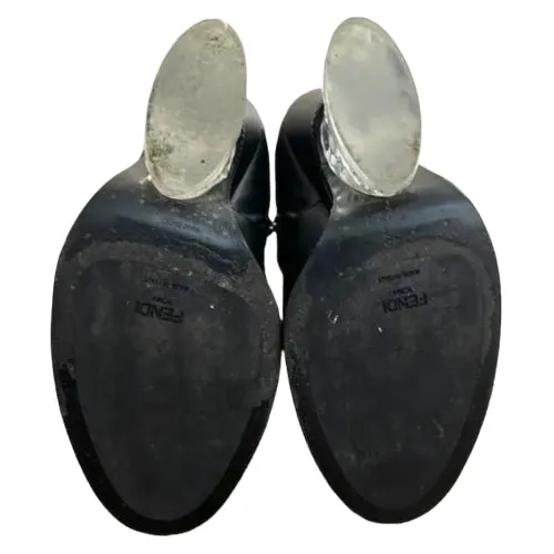 FENDI Black Leather Lucite Ice Heel Ankle Boots, Size 38
