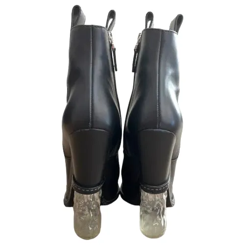 FENDI Black Leather Lucite Ice Heel Ankle Boots, Size 38