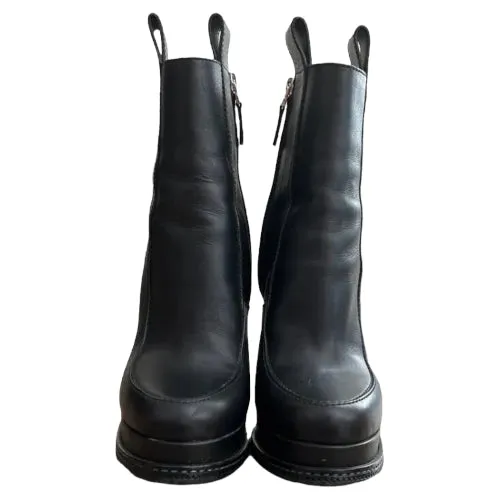 FENDI Black Leather Lucite Ice Heel Ankle Boots, Size 38