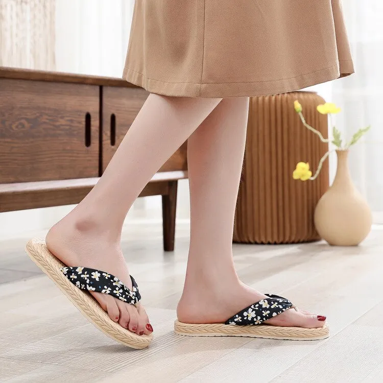 Hnzxzm Fashion Women Slippers Summer Outdoor Light Weight Comfortable Flax Slippers ladies Flip Flops Platform Sandals Ladies Shoes