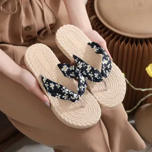 Hnzxzm Fashion Women Slippers Summer Outdoor Light Weight Comfortable Flax Slippers ladies Flip Flops Platform Sandals Ladies Shoes