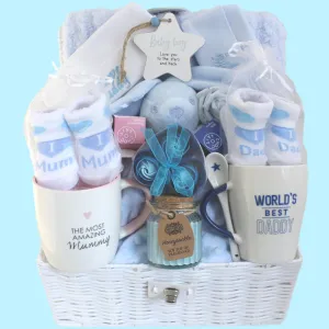 Mummy, Daddy and Baby Boy Pamper Hamper - New Arrival