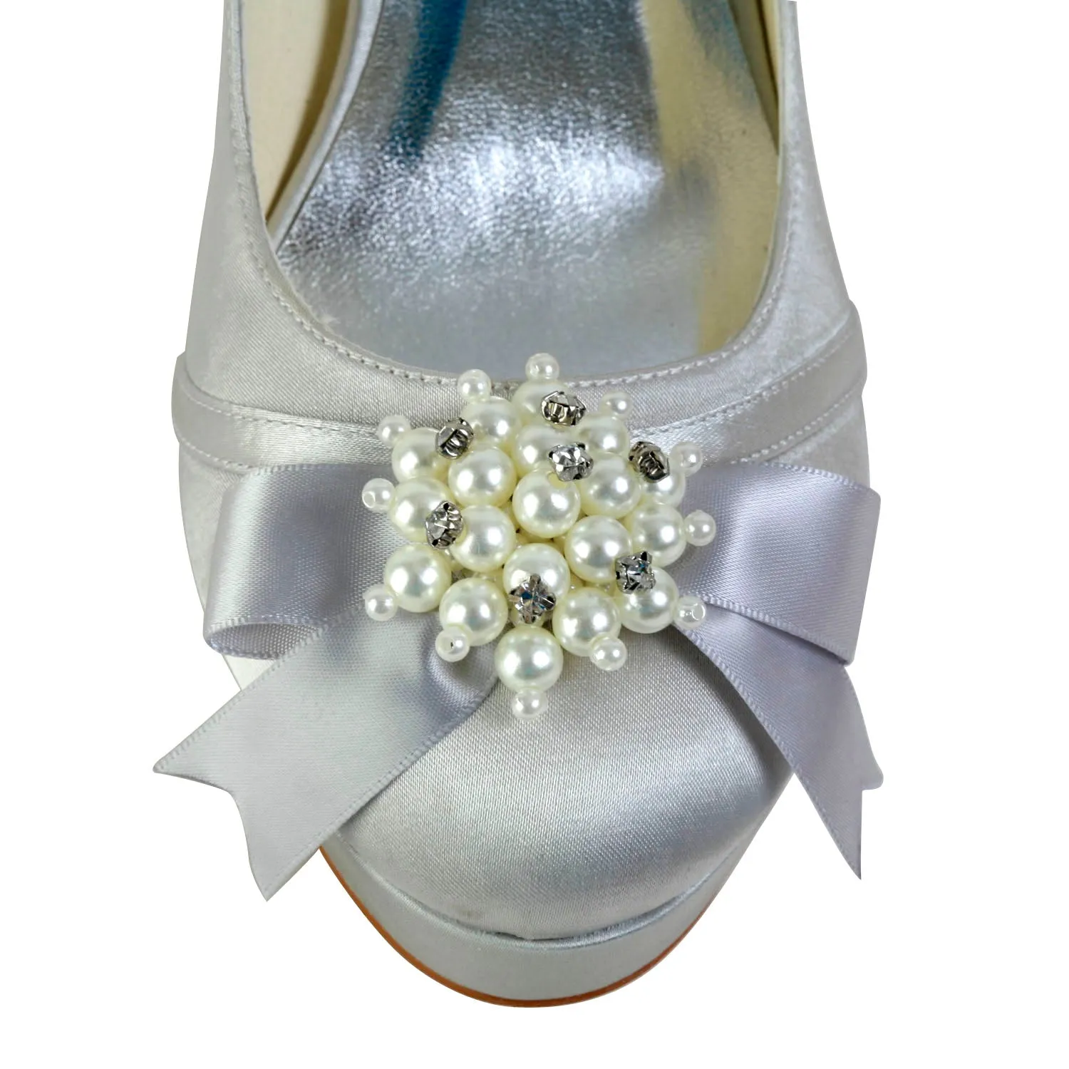 Women's Bridal Shoes Closed Toe 4.7'' Block High Heel Satin Pumps Platform Wedding Shoes