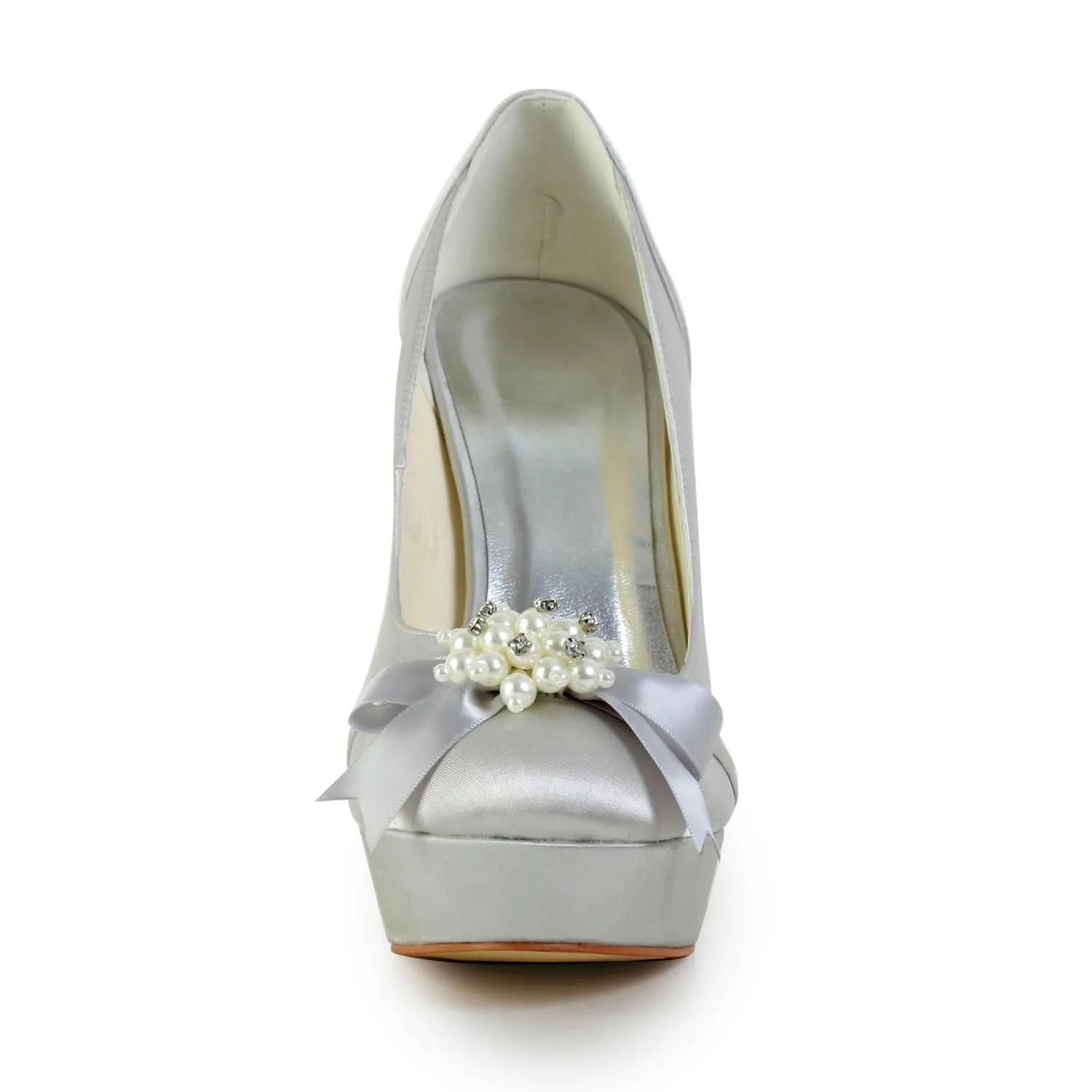 Women's Bridal Shoes Closed Toe 4.7'' Block High Heel Satin Pumps Platform Wedding Shoes