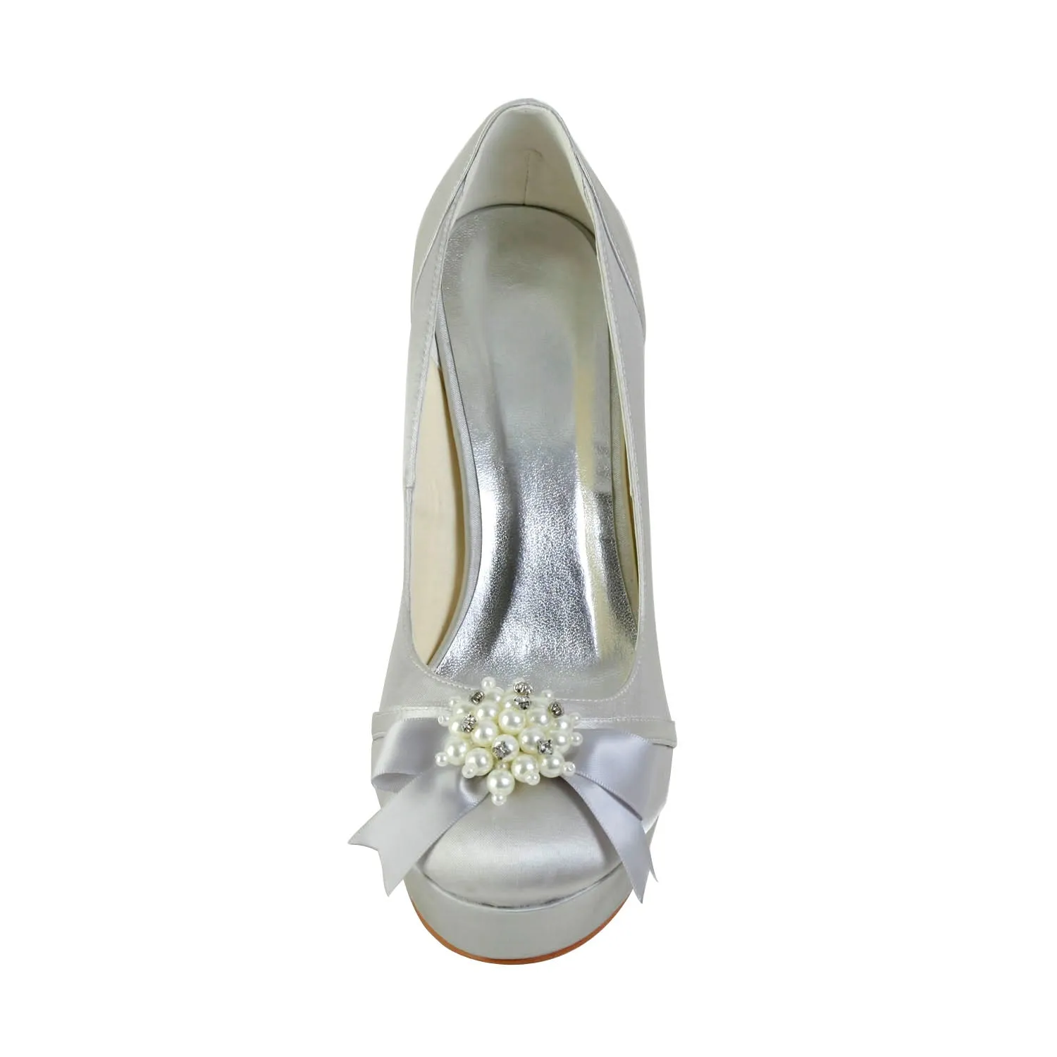 Women's Bridal Shoes Closed Toe 4.7'' Block High Heel Satin Pumps Platform Wedding Shoes